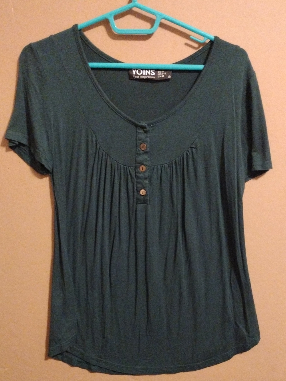YOINS Women's Teal Short Sleeve Button-Front Top